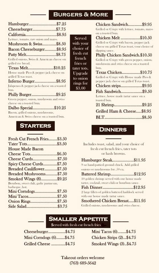 Menu at Dusty Eagle Grill & Bar, Dalbo