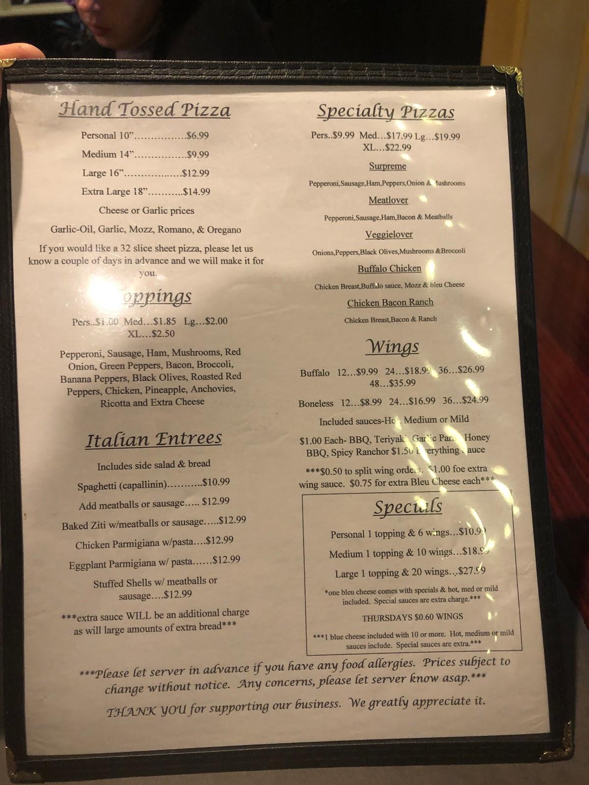 Menu at Lauro's Italian Restaurant and Pizzeria, Canastota