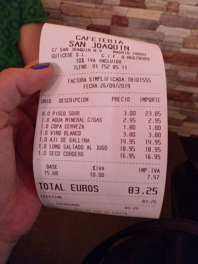 Menu at CEVICHERIA SAN JOAQUIN pub & bar, Madrid