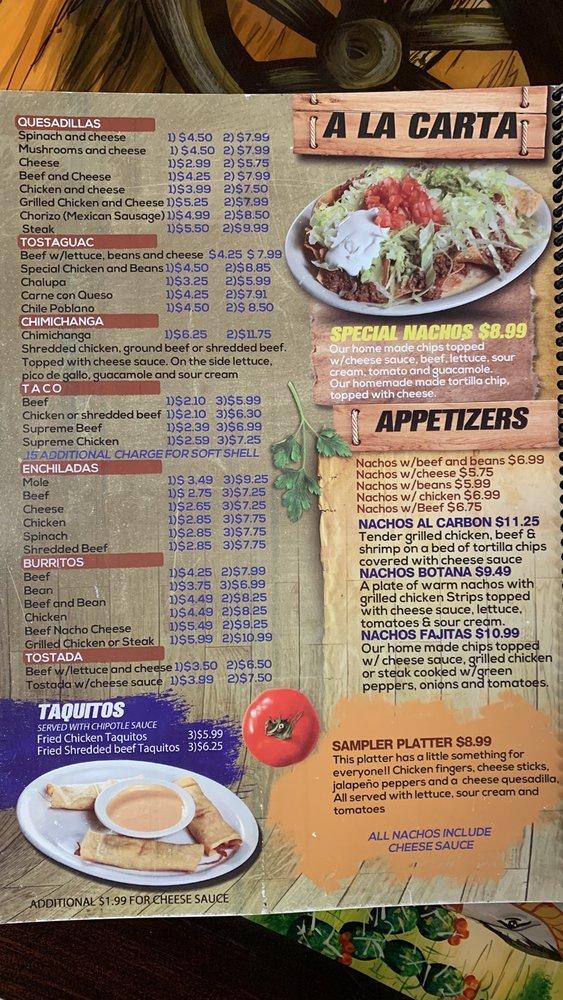 Menu at Mi Familia Mexican Restaurant, Kokomo