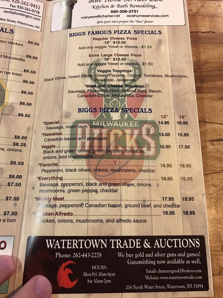 Menu at Bigg's Bar & Grill, Watertown