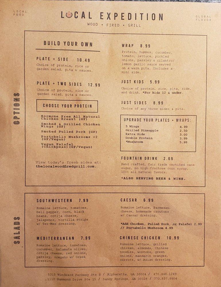 Menu at Local Expedition Wood Fired Grill BBQ, Sandy Springs