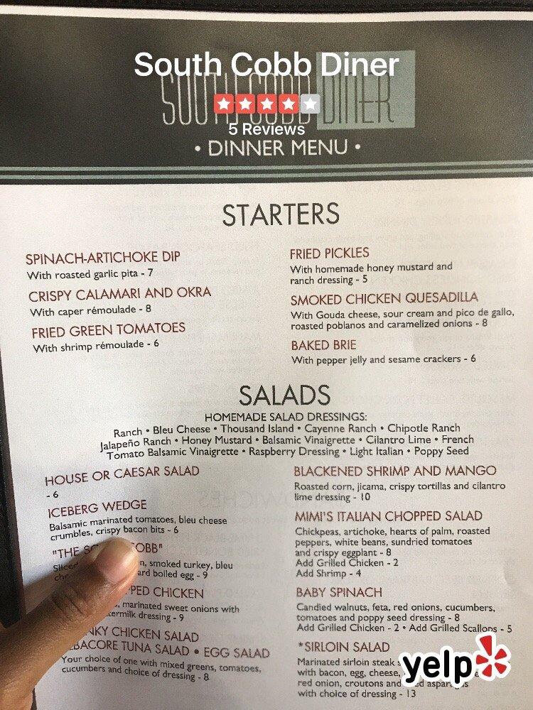 Menu at South Cobb Diner restaurant, Austell