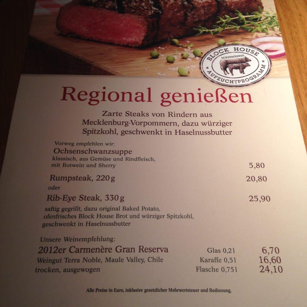 Speisekarte von BLOCK HOUSE Wandsbek steakhaus, Hamburg, Schloßstraße