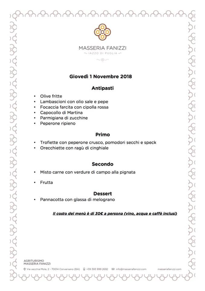 Menu di Masseria Fanizzi 
