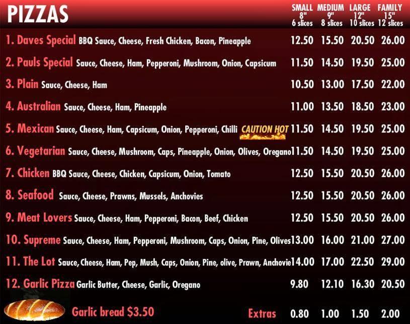 Menu at Loxton Pizza Bar, Loxton