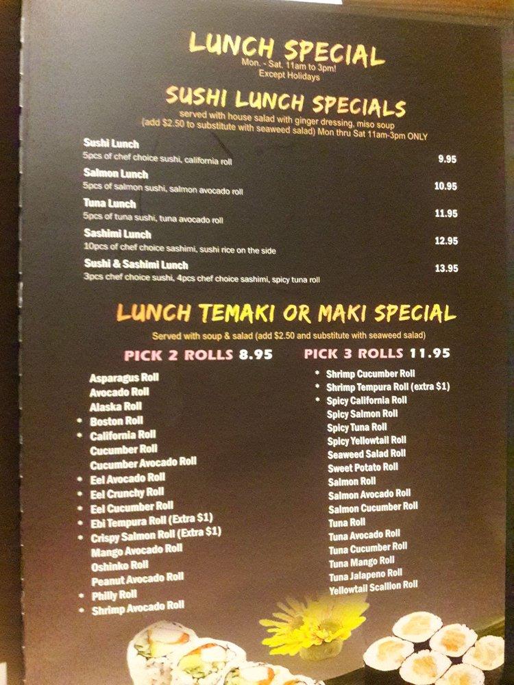 Menu at UMI Sushi restaurant, Ellicott City