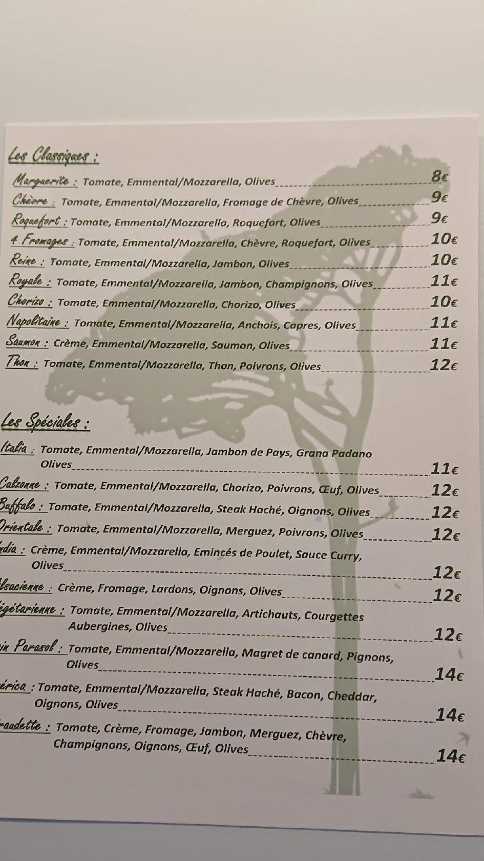 Menu at Au Pain Parasol restaurant, Agde