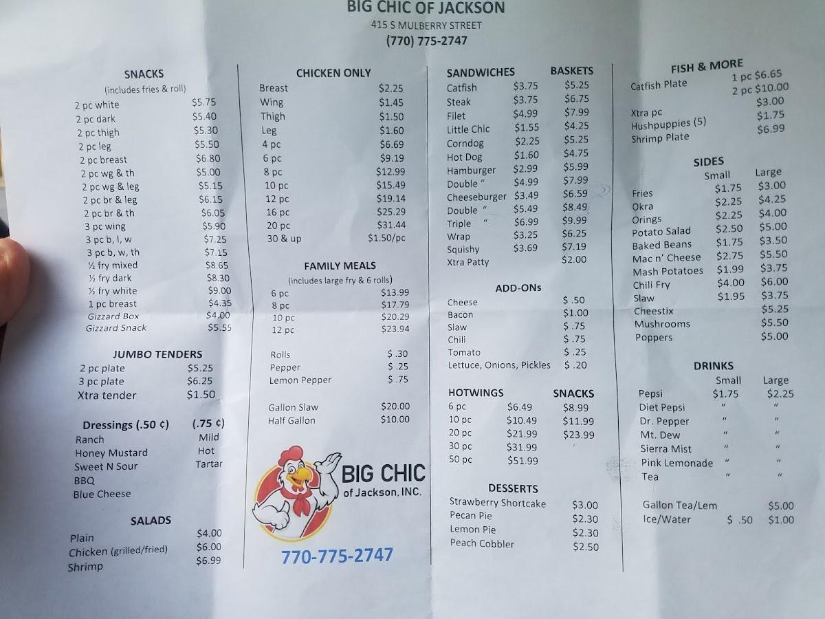 Menu at BigChic of Jackson Inc fast food, Jackson