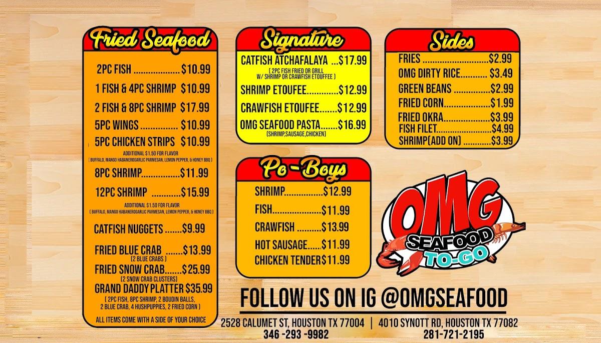 Menu At OMG Seafood To Go Restaurant Houston Synott Rd