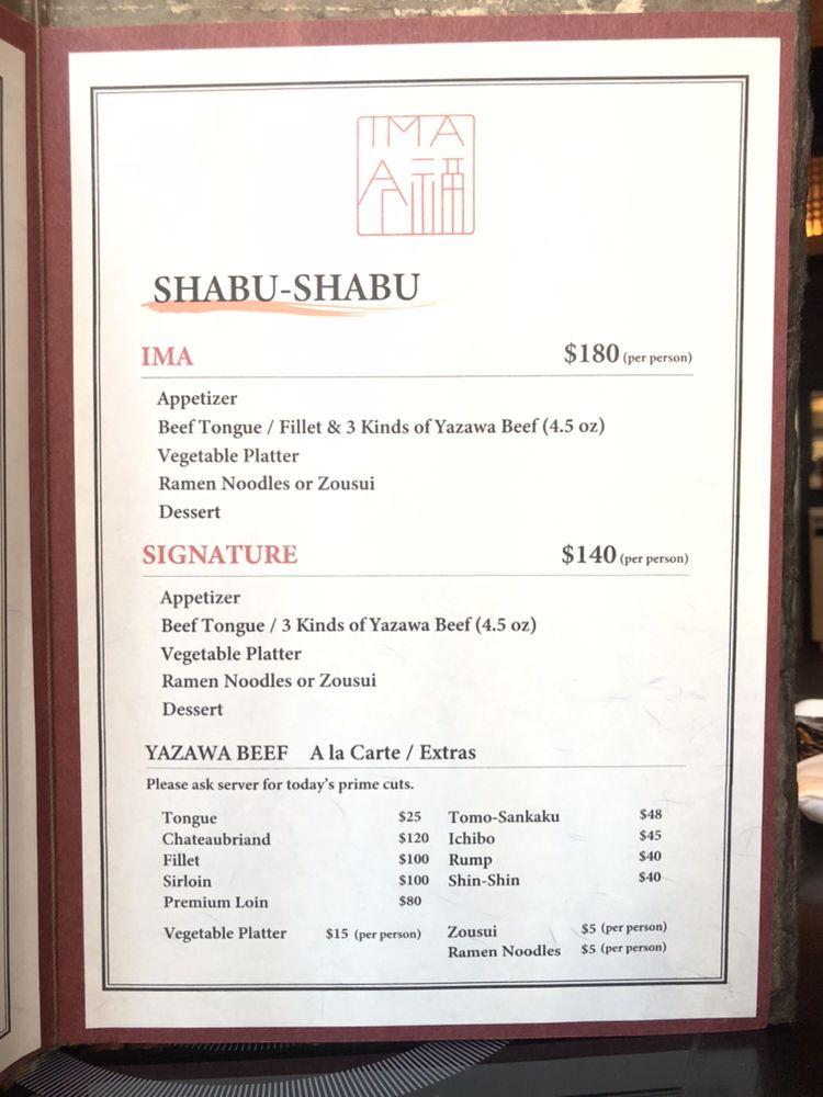 Menu at IMA restaurant, Beverly Hills