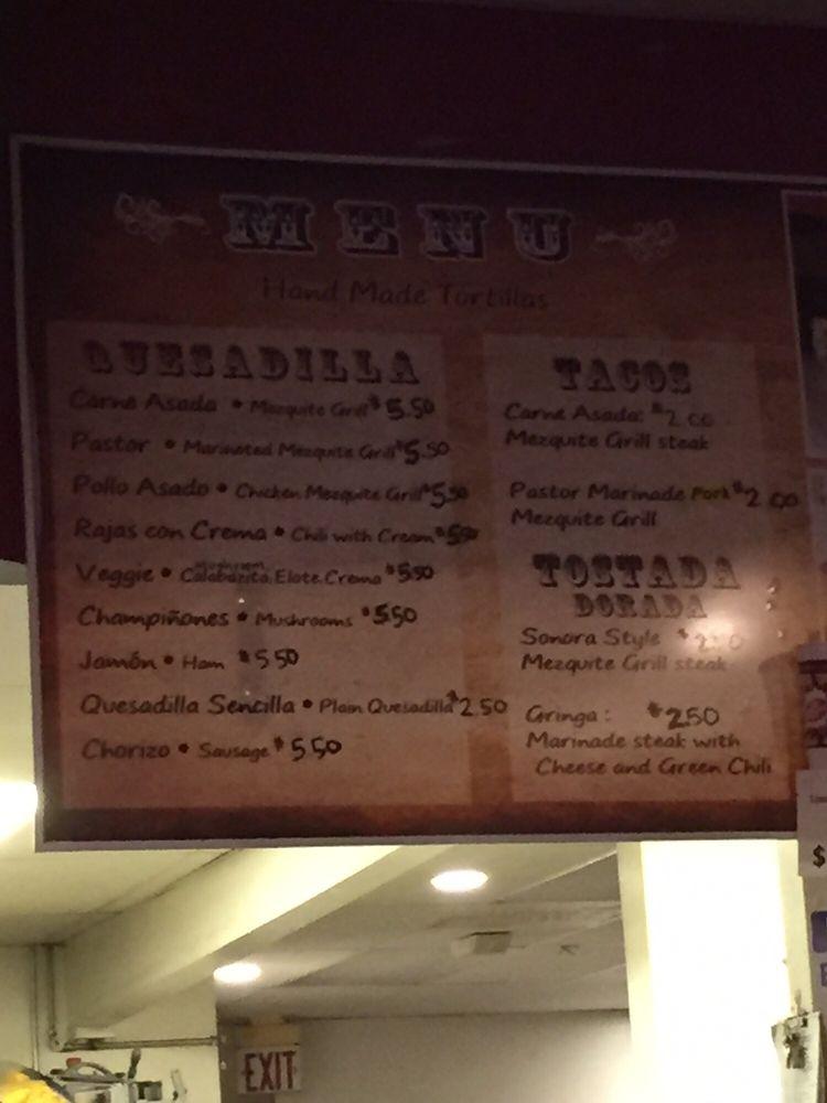 Menu at The Quesadillas restaurant, Tucson