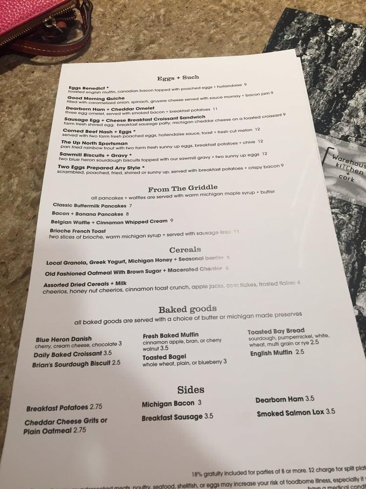 Menu at Warehouse KiTChen + Cork pub & bar, Traverse City