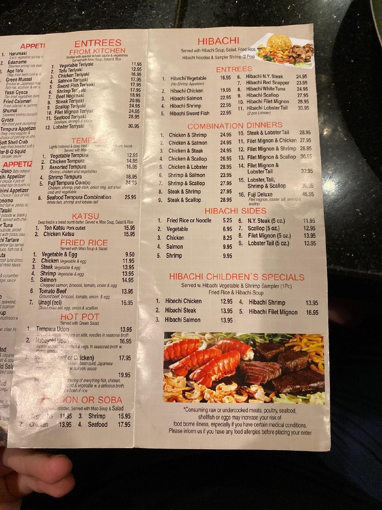 Menu at Fuji Japanese Steakhouse Hibachi & Sushi (Forked River), Lacey ...