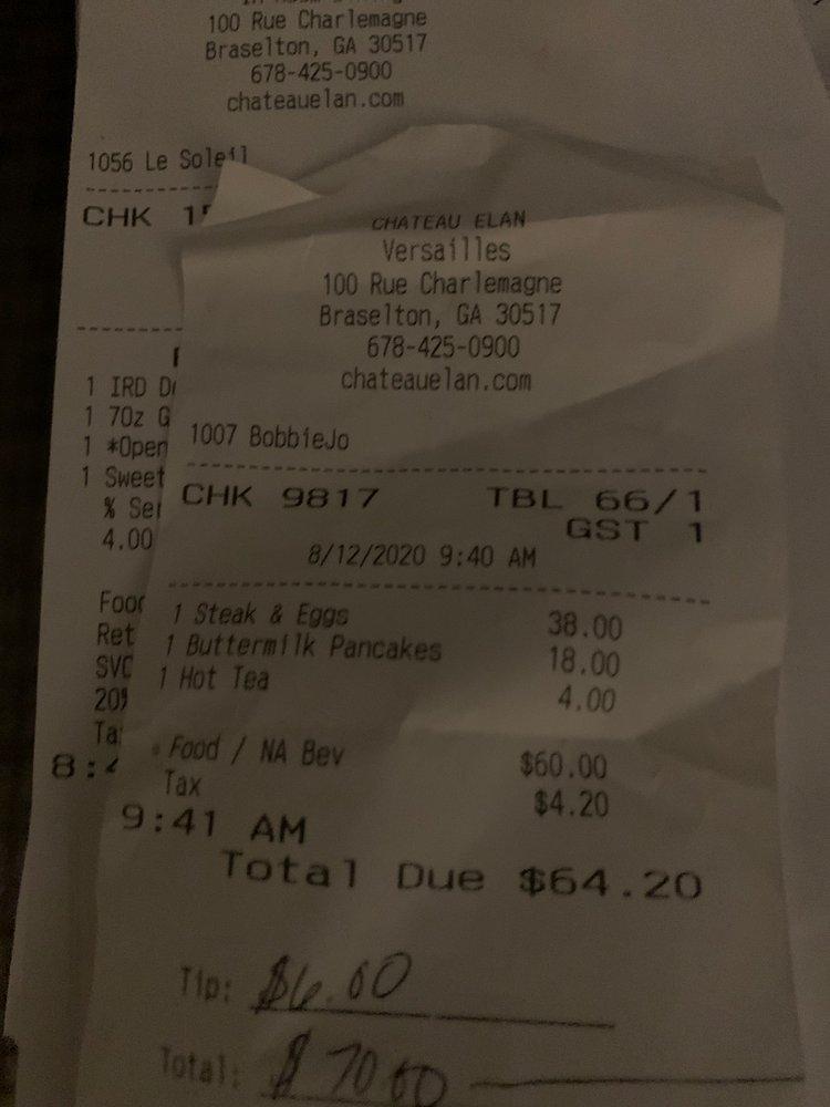 Menu at Versailles Restaurant & Bar, Braselton