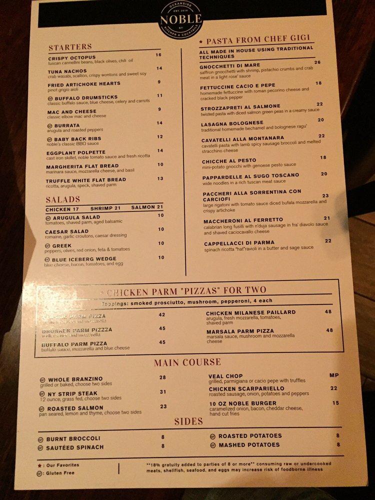 Menu at Noble Kitchen & Cocktails pub & bar, Oceanside