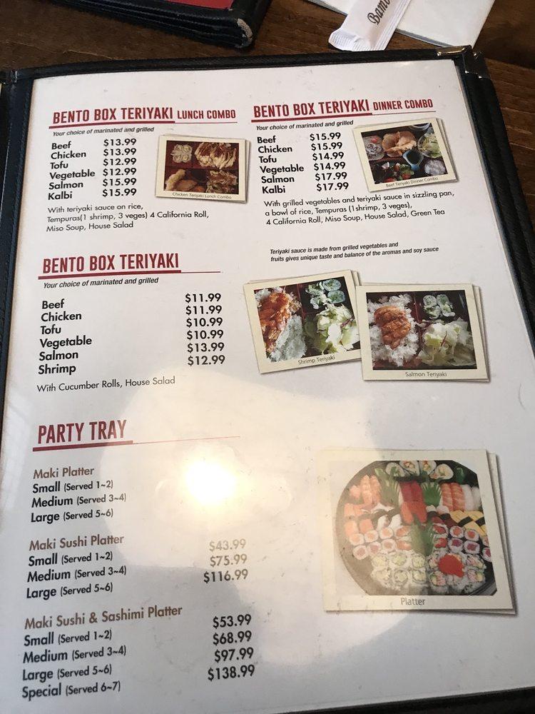Menu at Bento Box restaurant, Burlington, Fairview St