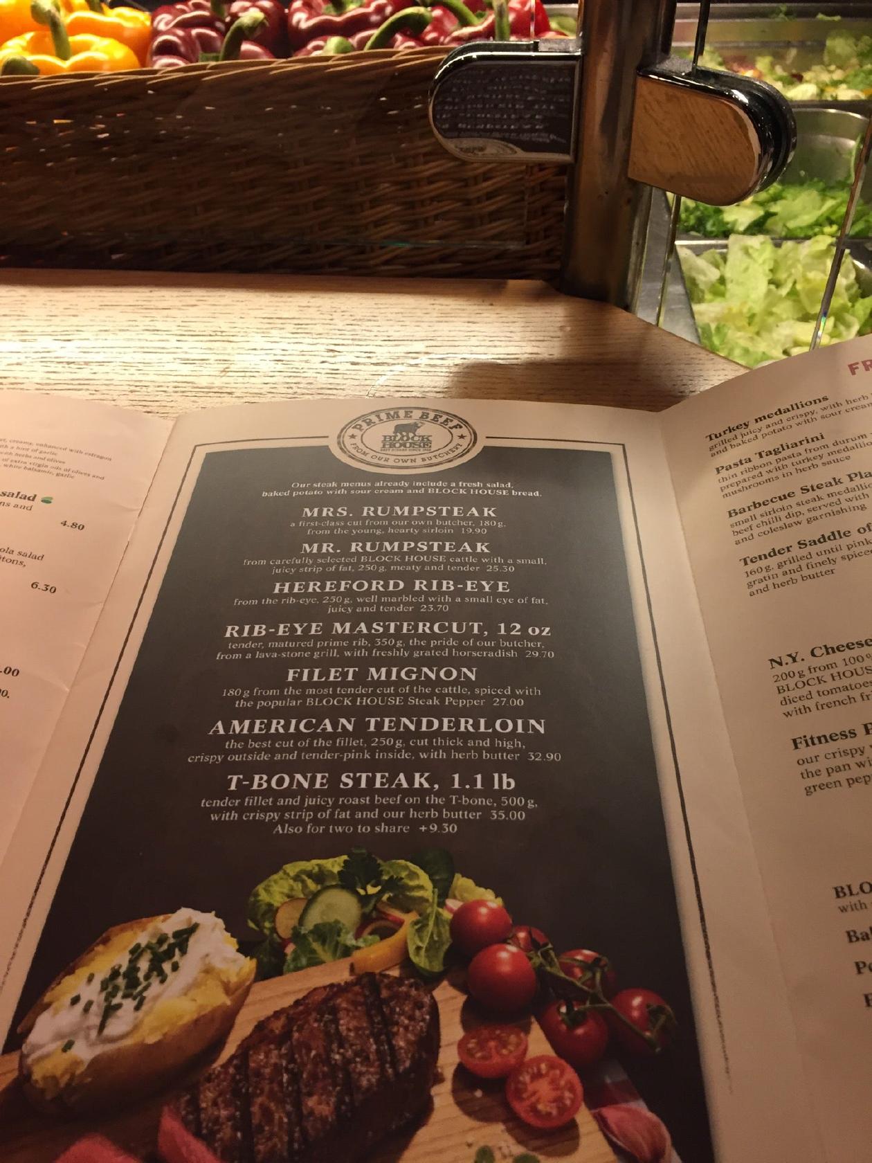 Speisekarte von BLOCK HOUSE Am Kröpcke steakhaus, Hannover