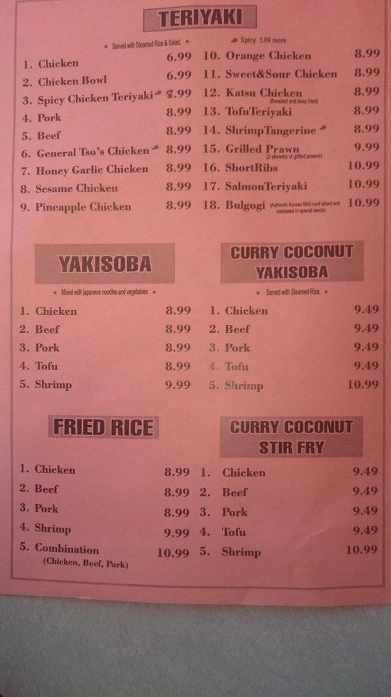 Menu at Kin Ja Teriyaki restaurant, Lakewood
