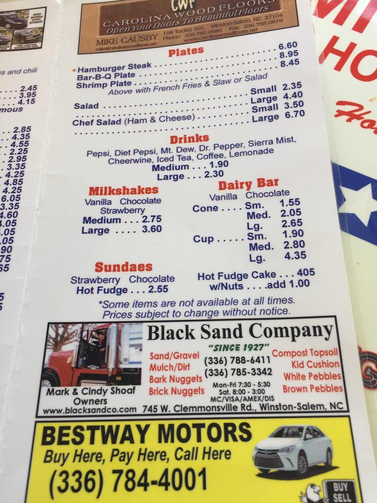 Menu at Kermit's Hot Dog House restaurant, WinstonSalem