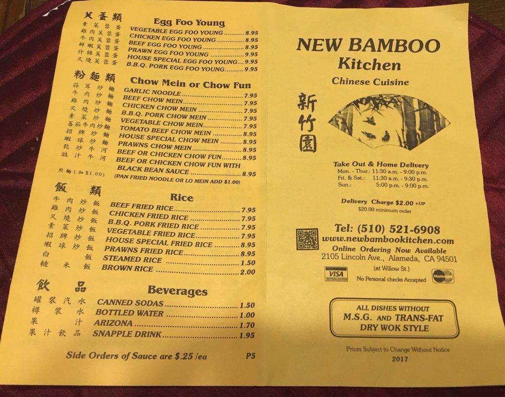 R94c New Bamboo Kitchen Restaurant Menu 