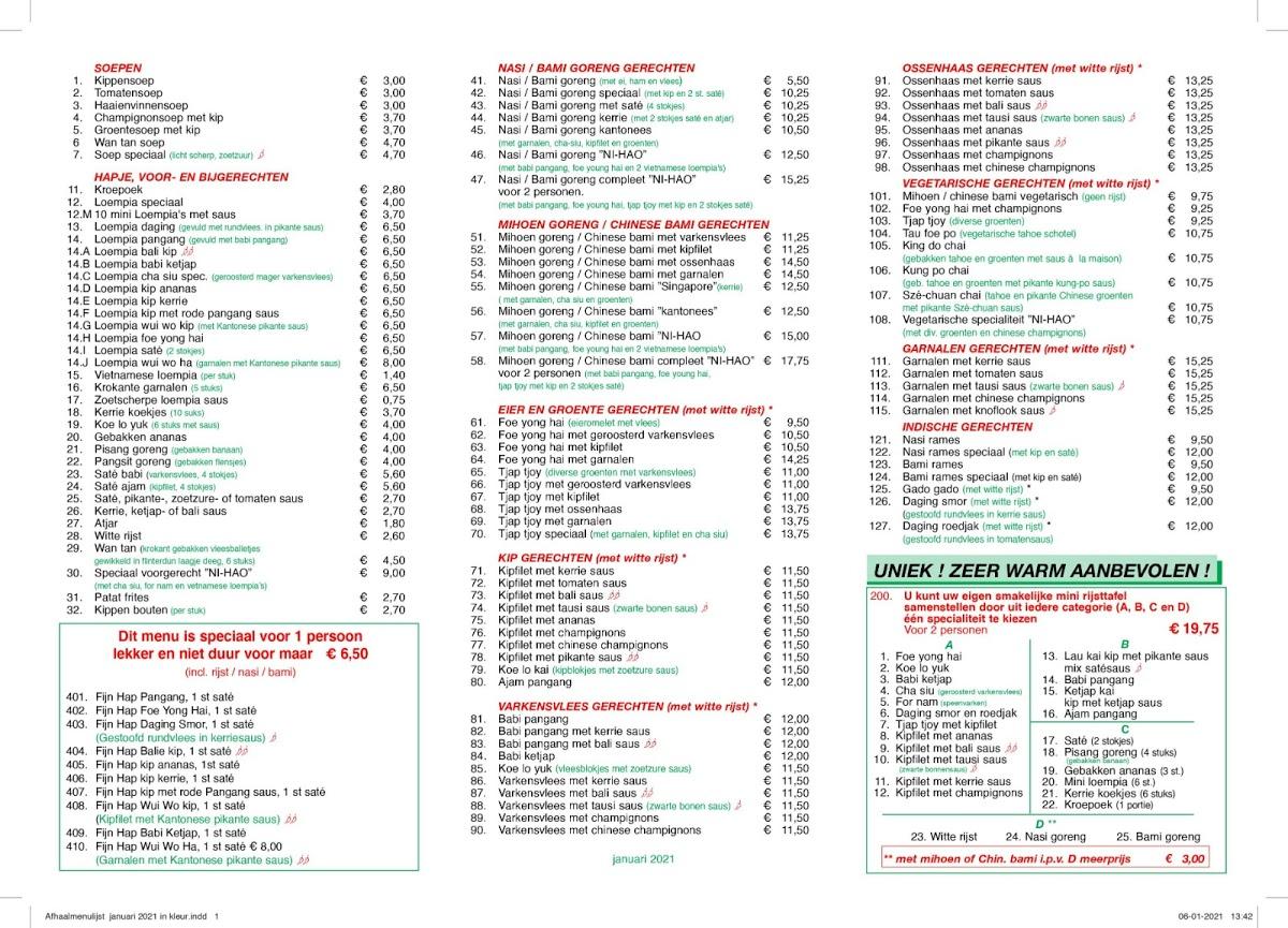 Menu At Ni Hao Zwolle Zwolle