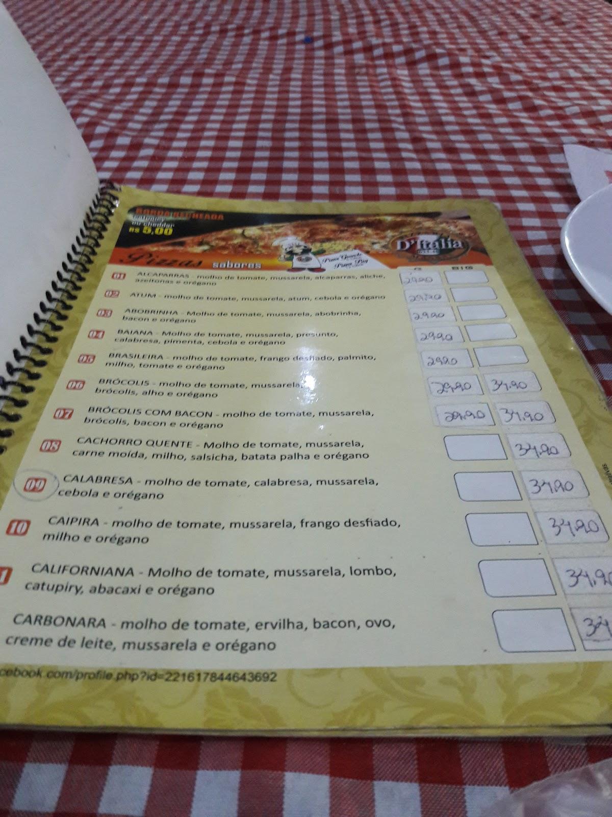 Menu Em Pizzaria D Italia Apucarana