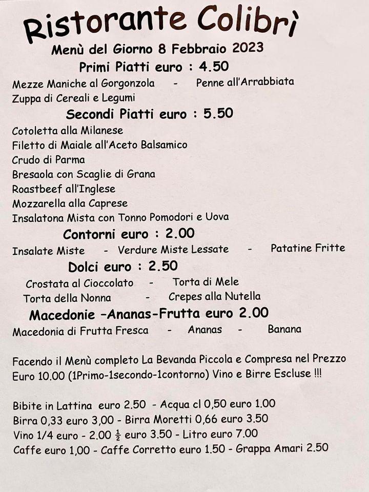 Menu di Ristorante Self Service Colibri' Bellusco 