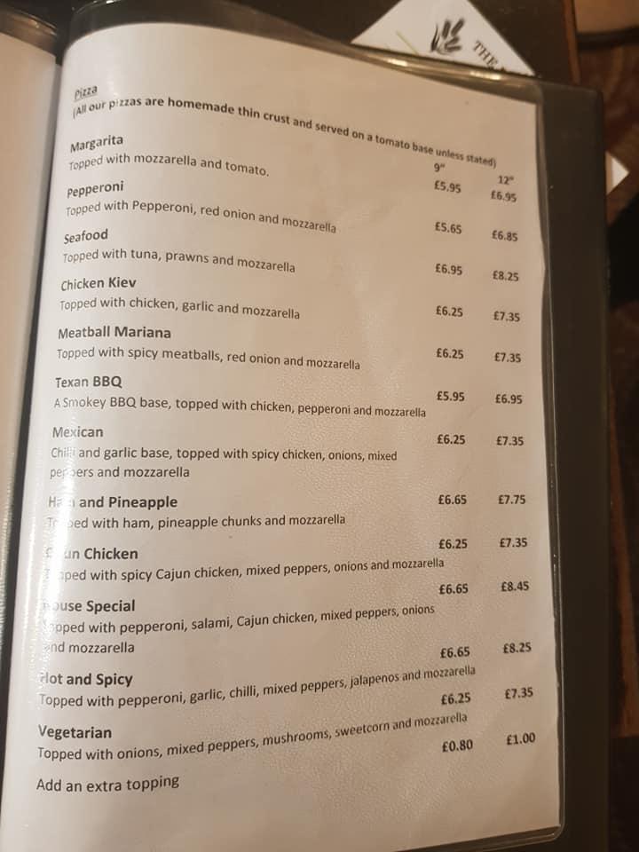 Menu at Barley Mow Inn, ChesterleStreet, Durham Rd