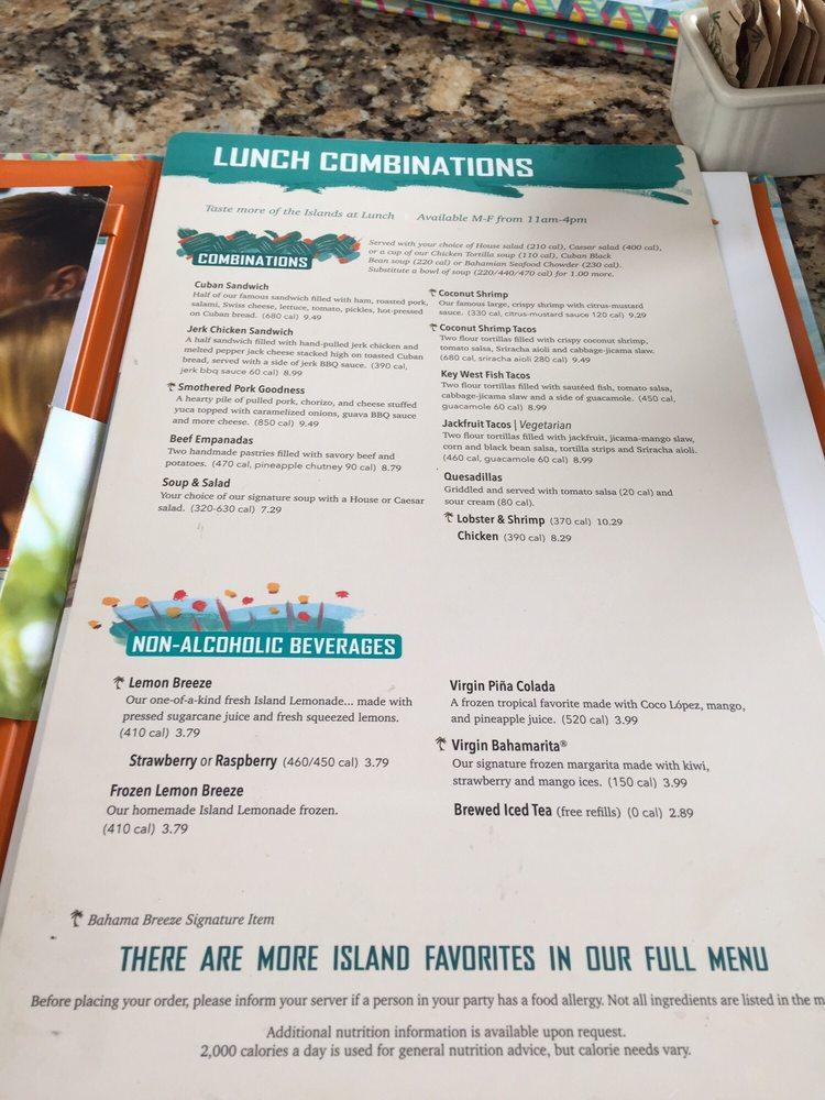 Menu at Bahama Breeze pub & bar, Livonia
