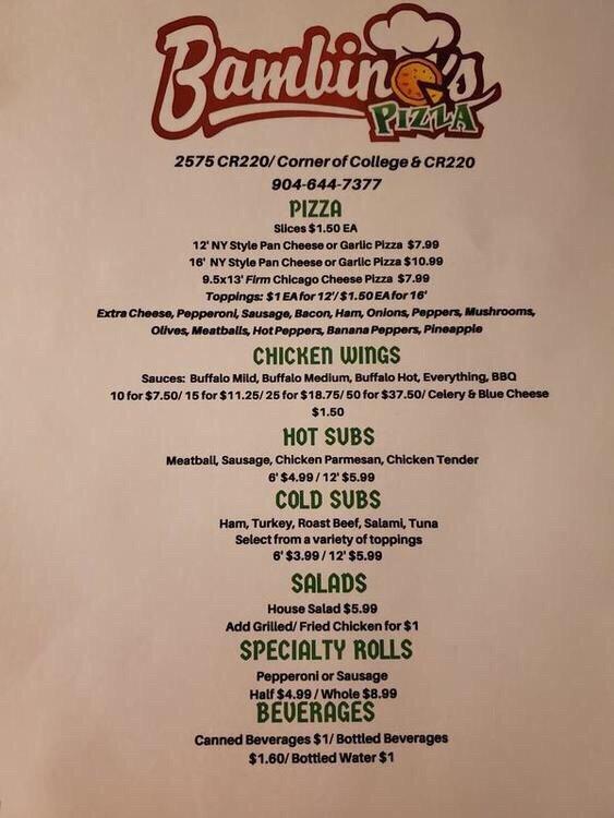 Menu at Bambino's Pizzeria And More, Middleburg
