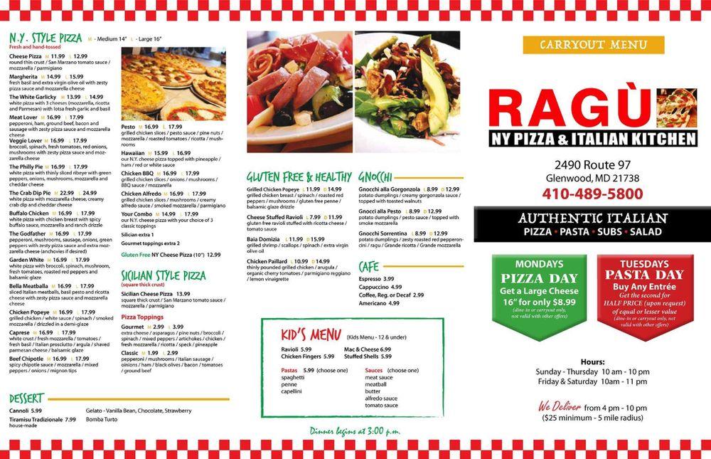 Menu at RAGU NY PIZZA & ITALIAN KITCHEN pizzeria, Glenwood
