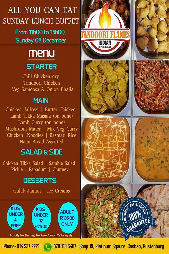 Menu at Tandoori Flames restaurant, Rustenburg, Shop 19