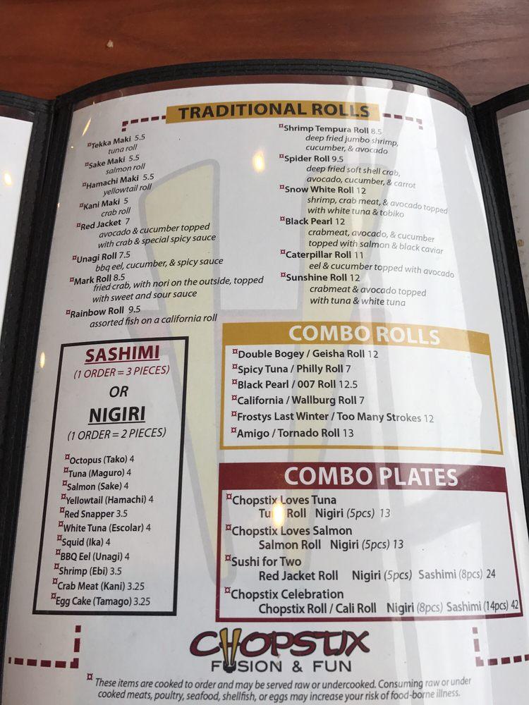 Menu at Chopstix restaurant, WinstonSalem