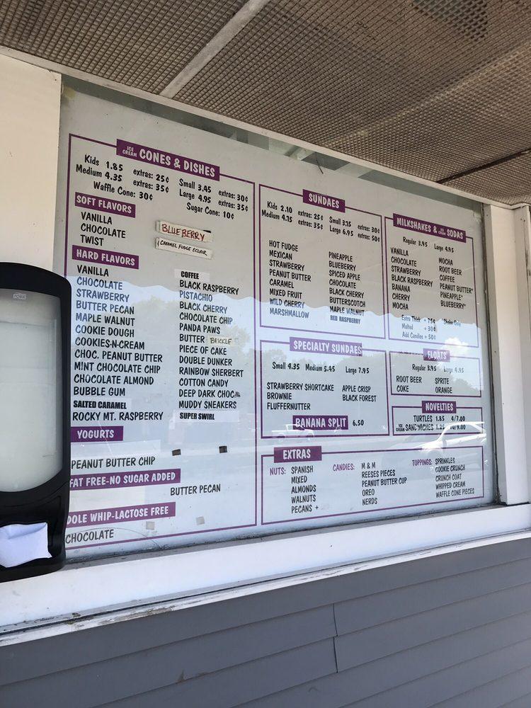 Menu at Russell's Ice Cream restaurant, Rochester
