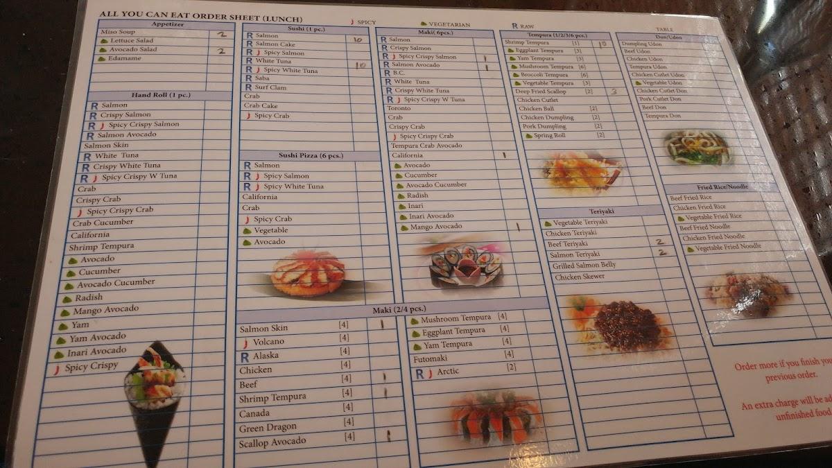 Menu at Sushi Hut restaurant, Brandon