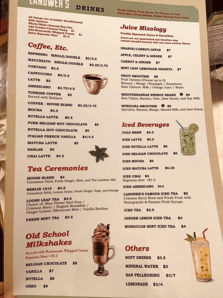 Menu At Cafe Landwer Los Angeles