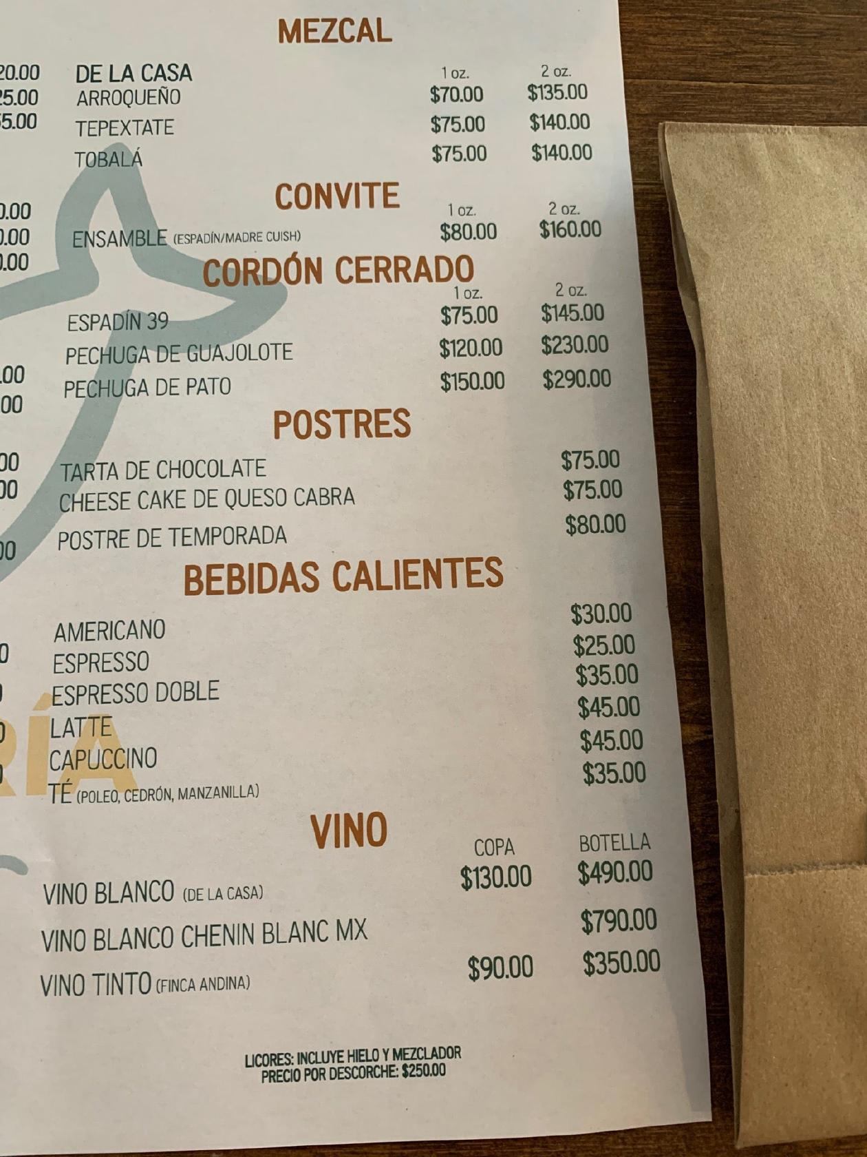 Carta del restaurante La Cevicheria Oaxaca., Oaxaca