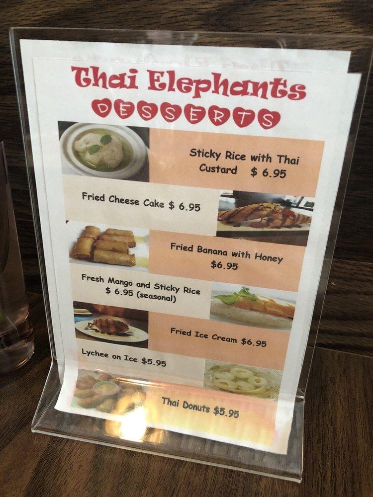 Menu at Thai Elephants restaurant, Watkins Glen
