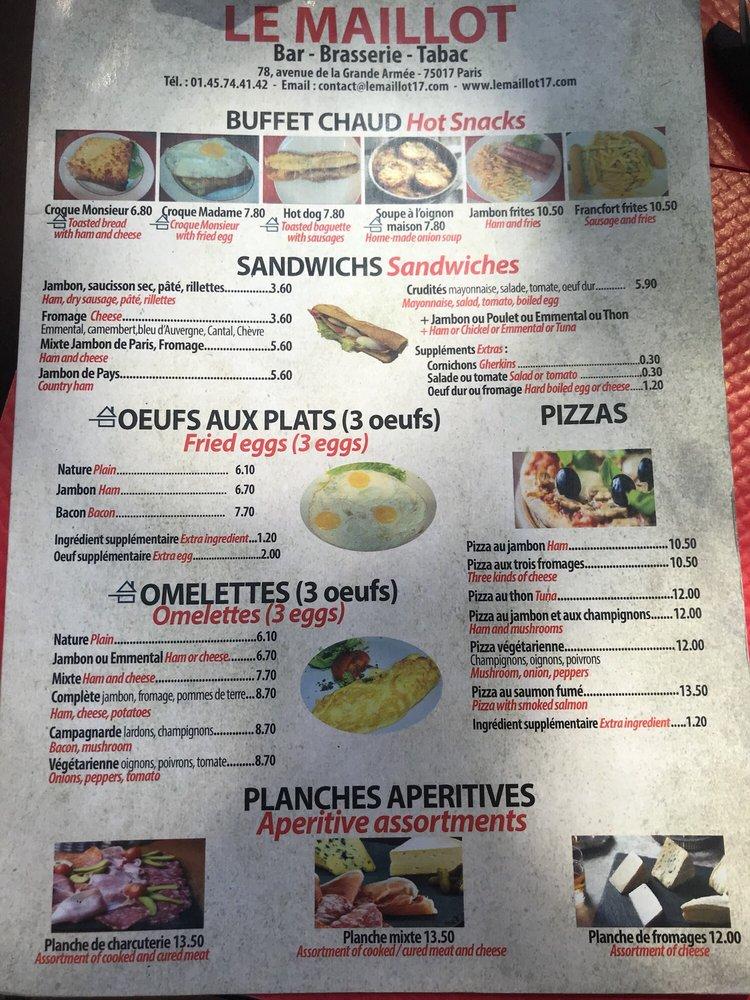 Menu at Brasserie Tabac Le Maillot Point Nickel restaurant, Paris