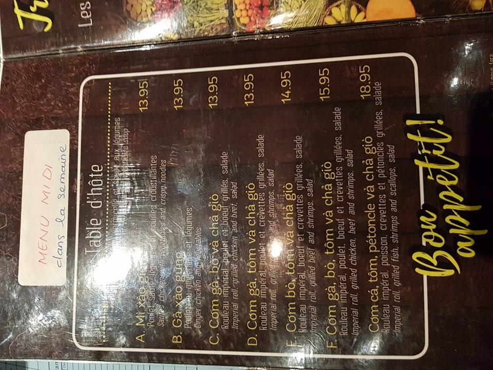 Menu at Le Petit Saigon restaurant, Brossard