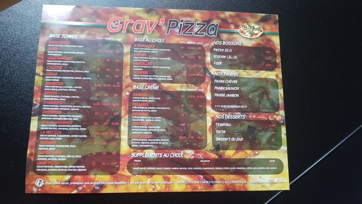 Menu at Grav'Pizza restaurant, Gravelines