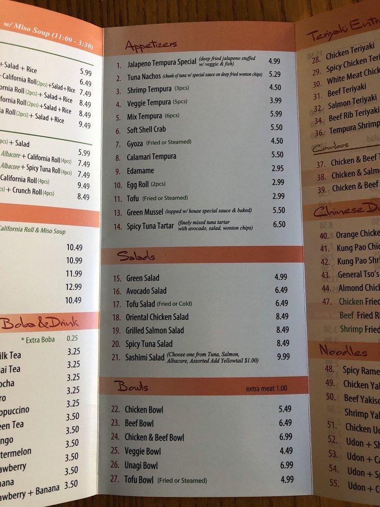 Menu at Rolla Sushi restaurant, Santa Clarita