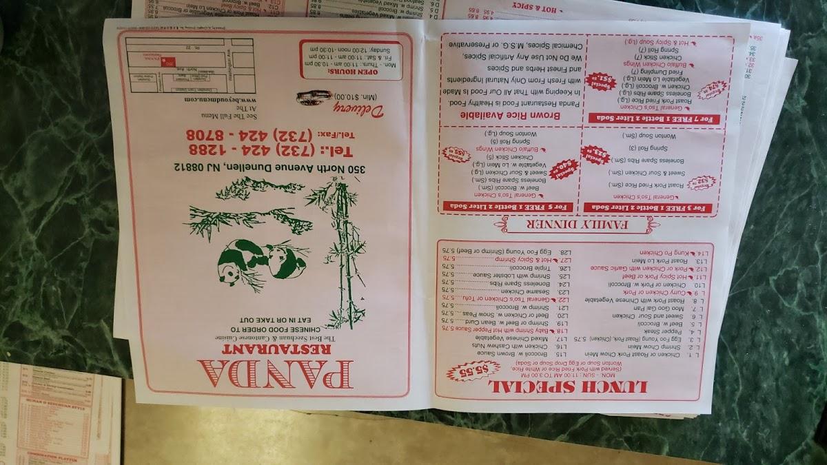 Menu at Panda restaurant, Dunellen