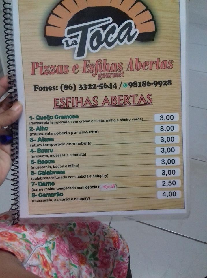 Menu at La toca pizzas e Esfihas abertas pizzeria, Parnaíba