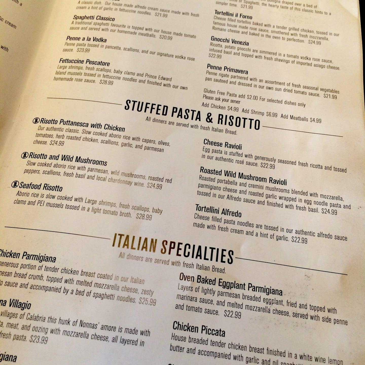 Menu at My Cousin Vinny's steakhouse, Niagara Falls