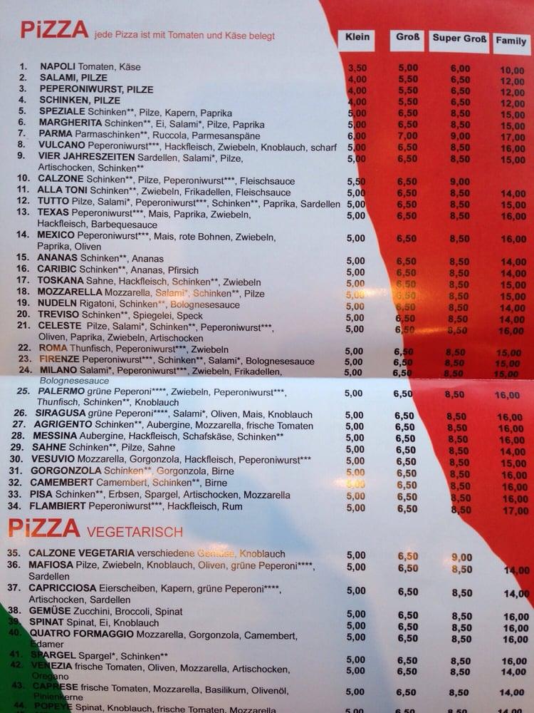 Speisekarte Von Pizzeria Celeste Bad Schwalbach