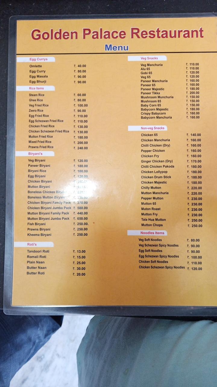 Golden palace deals menu