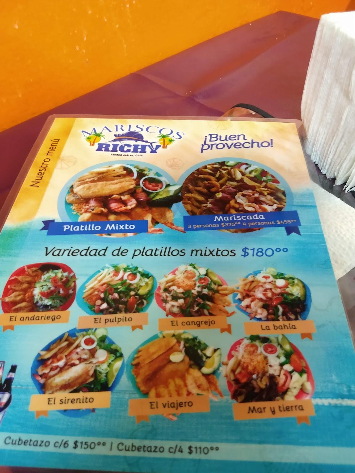 Carta del restaurante Mariscos Richy, Ciudad Juarez