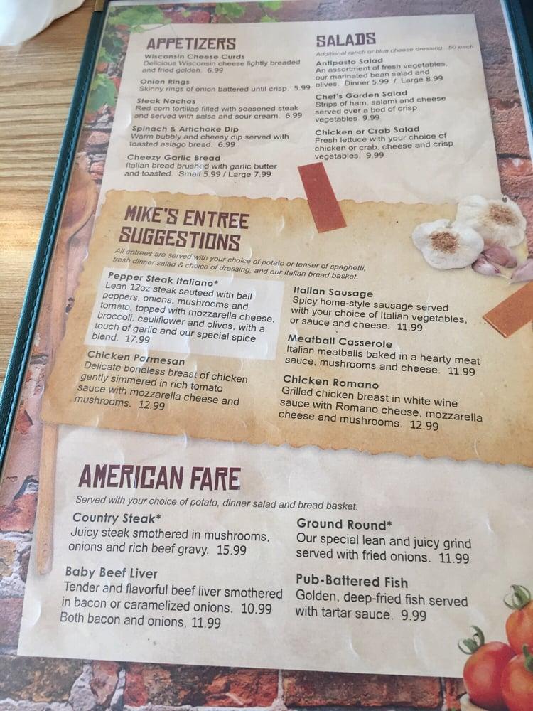 Menu at Mike's Restaurant, Ironwood